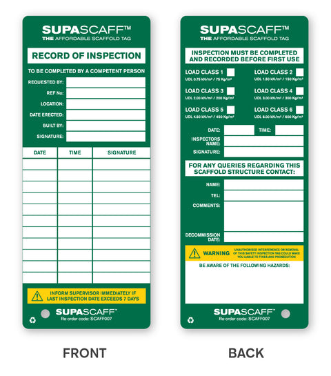 SUPASCAFF™ Scaffold Inspection Tag Inserts