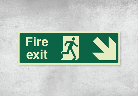 Fire Exit Down Right - Photoluminescent PVC