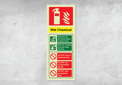 Wet Chemical Fire Extinguisher ID Sign - Portrait - 75x200mm - Photoluminescent PVC