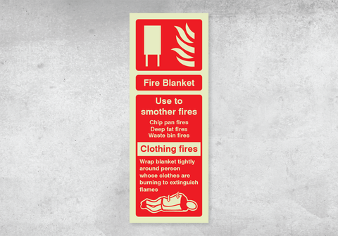 Fire Blanket ID Sign - Portrait - 75x200mm - Photoluminescent PVC