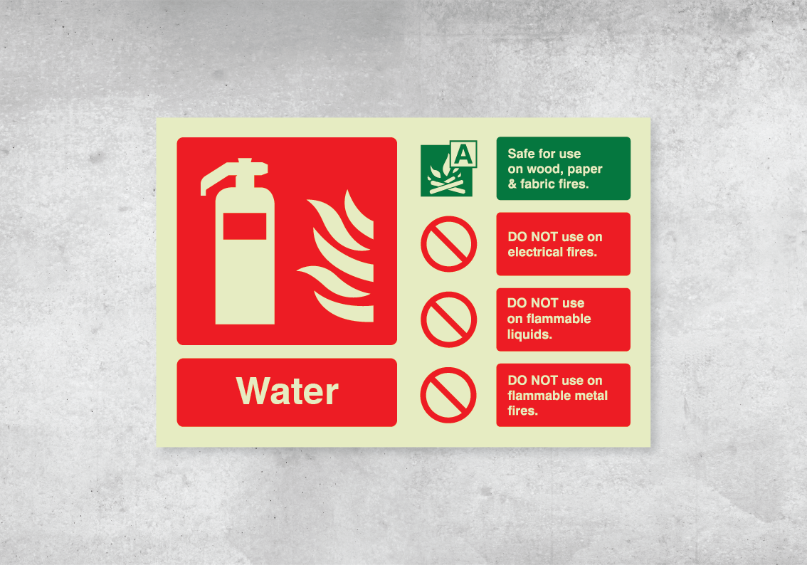 Identification Sign File Water Fire Extinguisher ID Sign - Landscape - 150x100mm - Photolumines ...