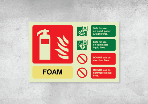 Foam Fire Extinguisher ID Sign - Landscape - 150x100mm - Photoluminescent PVC