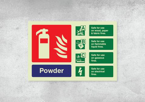 Powder Fire Extinguisher ID Sign - Landscape - 150x100mm - Photoluminescent PVC