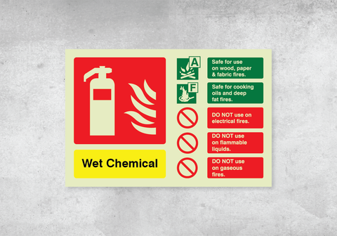 Wet Chemical Fire Extinguisher ID Sign - Landscape - 150x100mm - Photoluminescent PVC