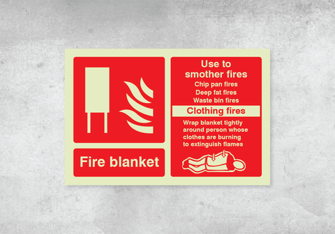 Fire Blanket ID Sign - Landscape - 150x100mm - Photoluminescent PVC