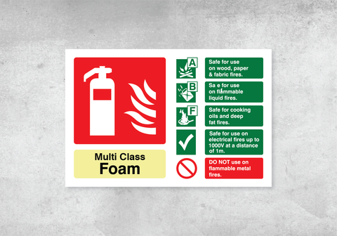 Multi Class Foam Fire Extinguisher ID Sign - Landscape - 150x100mm - Rigid PVC