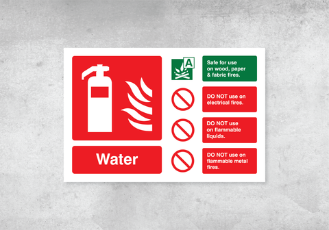 Water Fire Extinguisher ID Sign - Landscape - 150x100mm - Rigid PVC