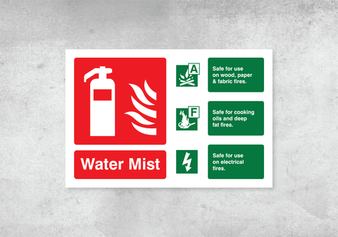 Water Mist Fire Extinguisher ID Sign - Landscape - 150x100mm - Rigid PVC