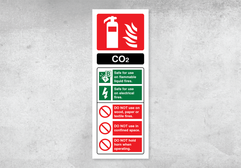 CO2 Fire Extinguisher ID Sign - Portrait - 75x200mm - Rigid PVC