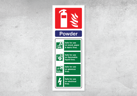 Powder Fire Extinguisher ID Sign - Portrait - 75x200mm - Rigid PVC