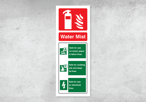 Water Mist Fire Extinguisher ID Sign - Portrait - 75x200mm - Rigid PVC