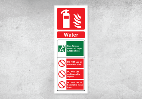 Water Fire Extinguisher ID Sign - Portrait - 75x200mm - Rigid PVC